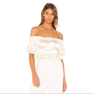 NWT NBD Revolve‎ Jelena Satin Embellished Crop Top Ivory Sz S